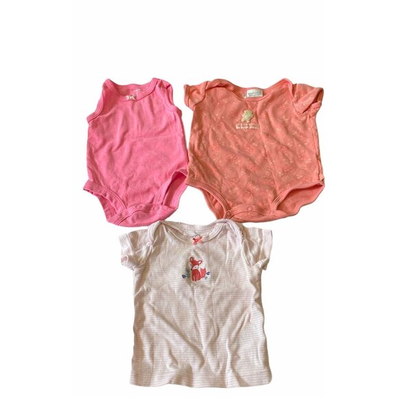 Baby Girl 3pc Bodysuit Bundle Size 3M Carters Pink Floral & Striped Patterns - Picture 1 of 11